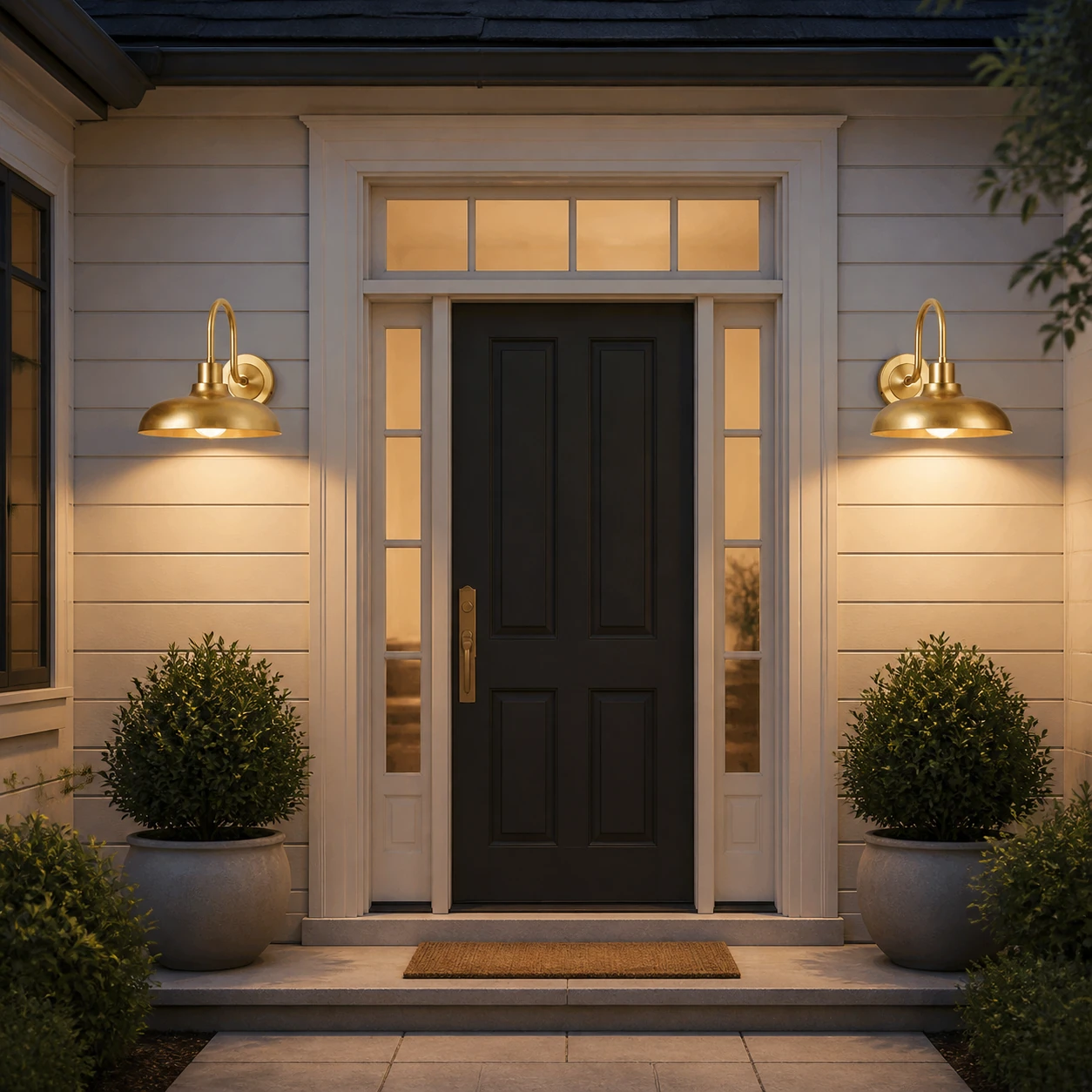 Pair of Antaeus dome sconces framing an exterior door
