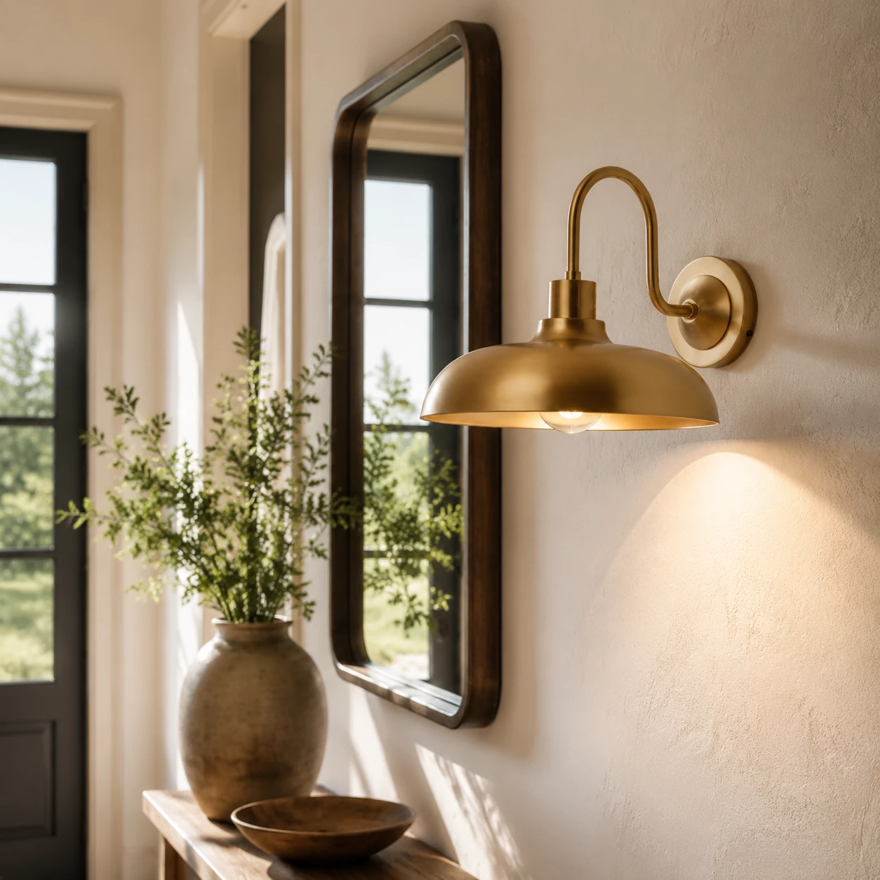 Antaeus dome wall sconce in a bright interior hallway