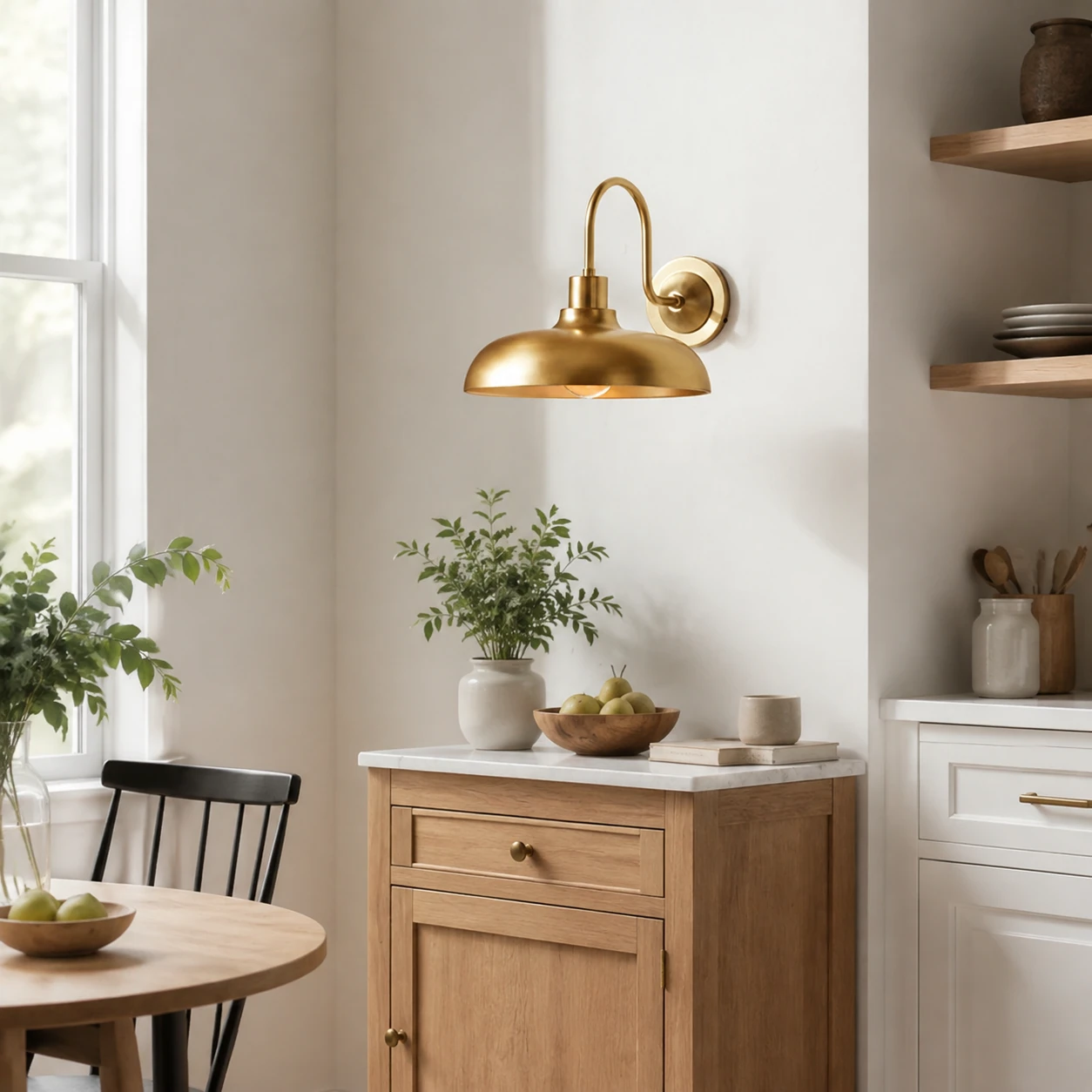 Antaeus dome wall sconce in a bright kitchen