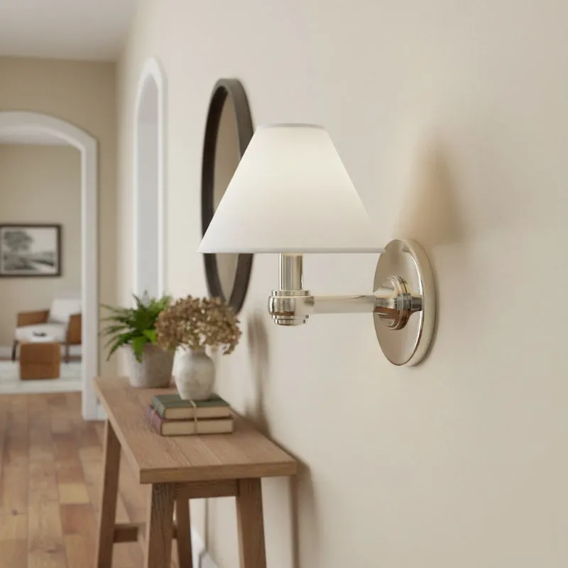 Everett fabric cone shade and metal wall sconce detail